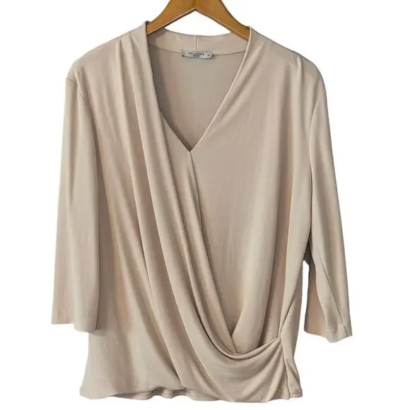 M.M. LAFLEUR The Deneuve Wrap Knit Crepe Creme Top Plus Size +1 - Picture 3 of 9